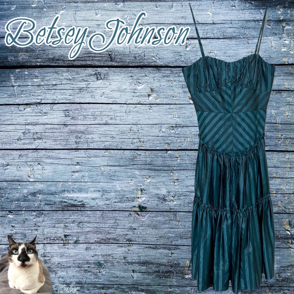 Betsey Johnson Dresses & Skirts - NWT $293 Betsey Johnson | Y2K | Unlined Teal Striped Corset Ruffle Dress | 4